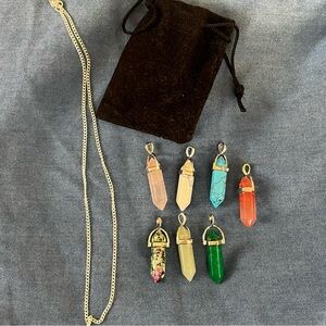 Multi-Color Stone Pendant Necklace Set